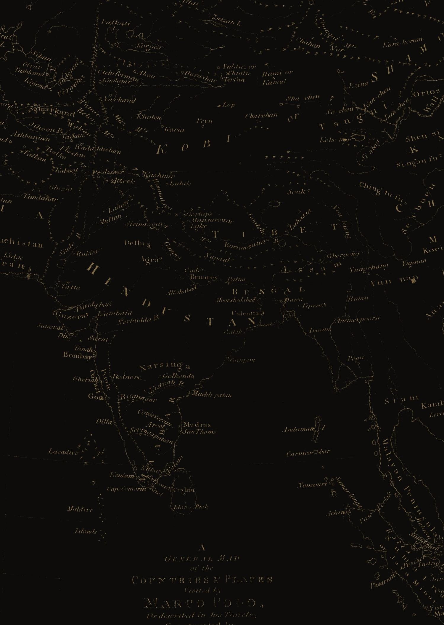 Antique map of the Silk Route through India and China, from the Dupion menu
